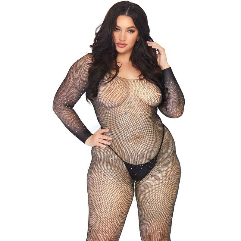 Kristallbesetzter Netz Bodysuit Plus Size - love-union.de